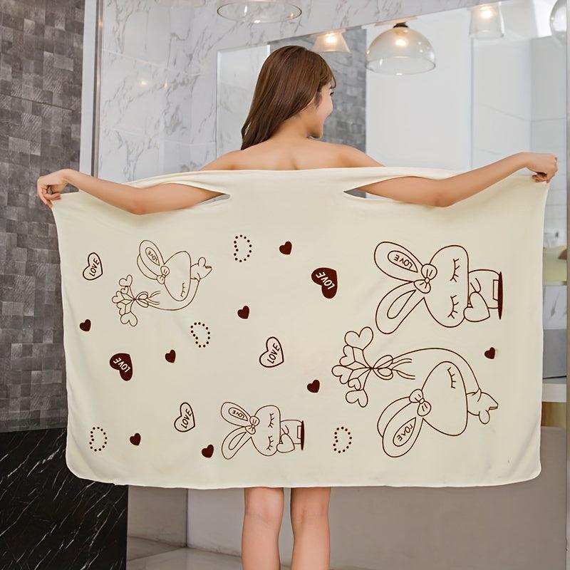 Rabbit Pattern Microfiber Bathrobe Towel Wearable Wrap Skirt Soft Absorbent