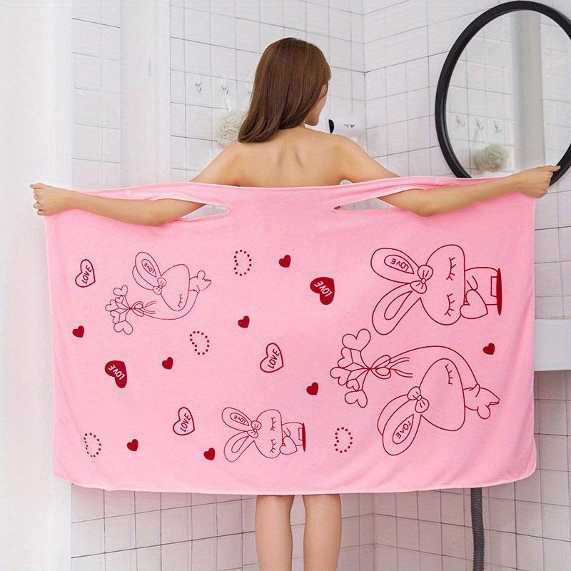 Rabbit Pattern Microfiber Bathrobe Towel Wearable Wrap Skirt Soft Absorbent