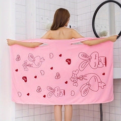Rabbit Pattern Microfiber Bathrobe Towel Wearable Wrap Skirt Soft Absorbent
