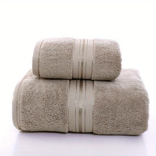 2pcs Thick Cotton Towel Set - Absorbent Bath & Hand Towel - Bathroom Shower Gift
