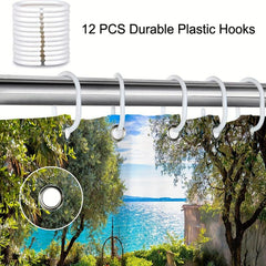 Seaside Garden Shower Curtain 3D Landscape with 12 Hooks
