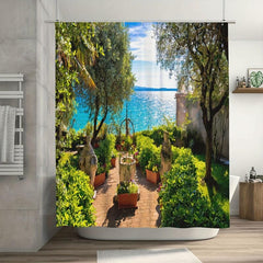 Seaside Garden Shower Curtain 3D Landscape with 12 Hooks