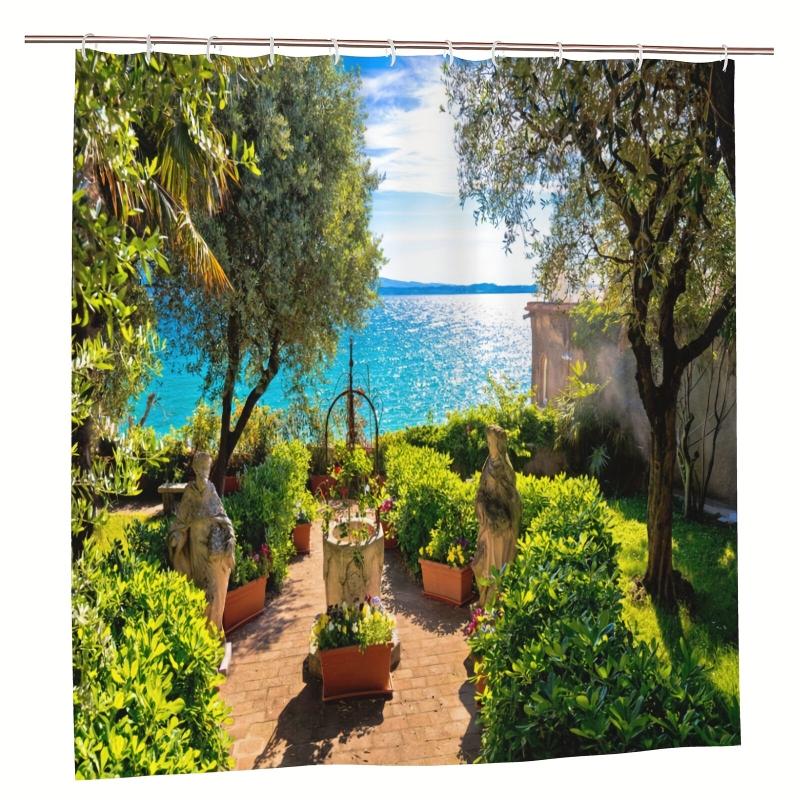 Seaside Garden Shower Curtain 3D Landscape with 12 Hooks