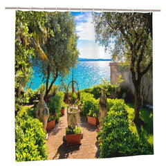Seaside Garden Shower Curtain 3D Landscape with 12 Hooks