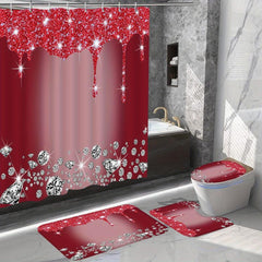 4Pcs Diamond Pattern Shower Curtain Set with Non-Slip Rugs