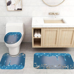 4Pcs Diamond Pattern Shower Curtain Set with Non-Slip Rugs