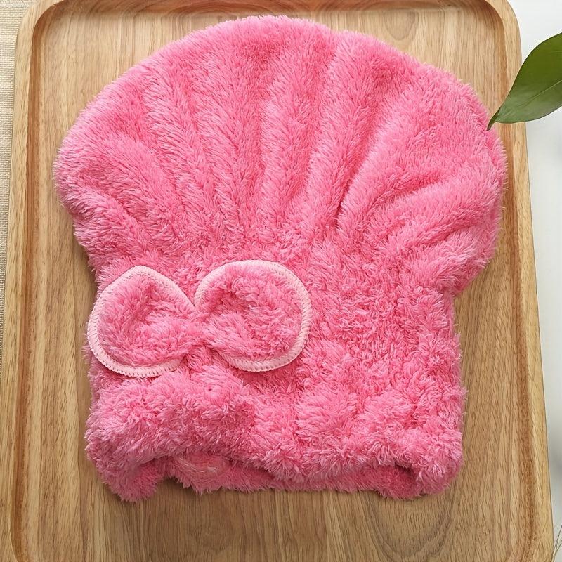 Soft Bow Decor Hair Drying Cap Towel Quick Drying Shower Cap