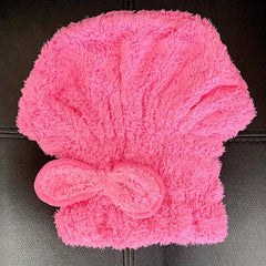 Soft Bow Decor Hair Drying Cap Towel Quick Drying Shower Cap
