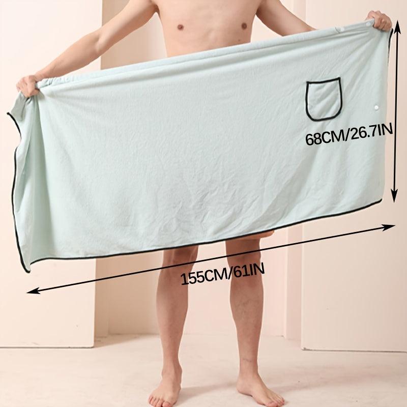 Men's Coral Fleece Bathrobe with Pocket Soft Absorbent Towel
