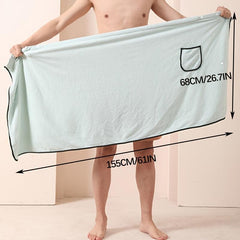 Men's Coral Fleece Bathrobe with Pocket Soft Absorbent Towel