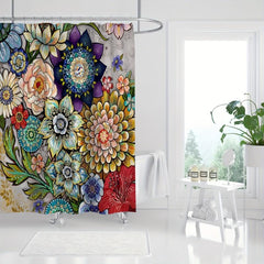 Colorful Floral Shower Curtain with 12 Hooks