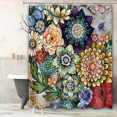 Colorful Floral Shower Curtain with 12 Hooks