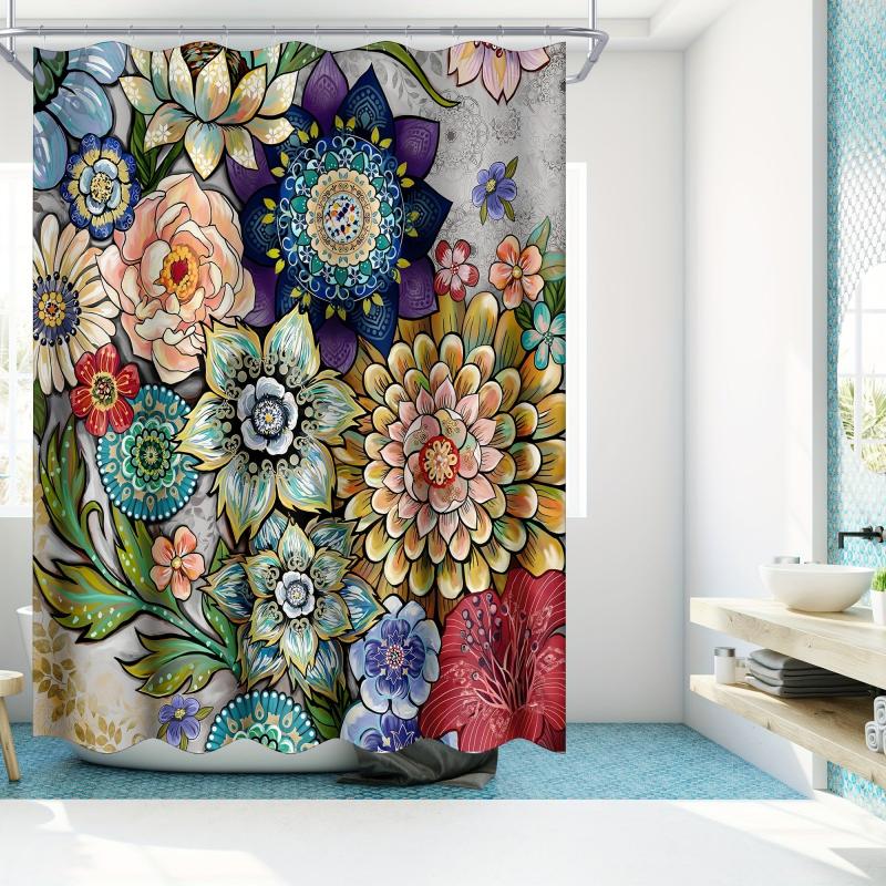 Colorful Floral Shower Curtain with 12 Hooks