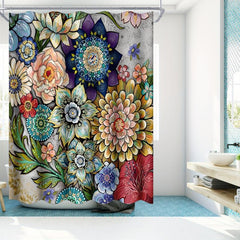 Colorful Floral Shower Curtain with 12 Hooks