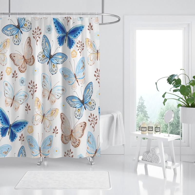 Colorful Floral Shower Curtain with 12 Hooks