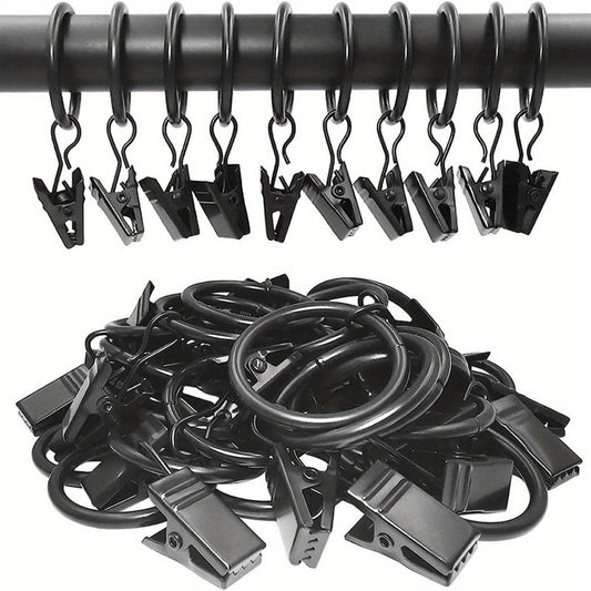 12pcs Metal Curtain Rings w/ Clips 1 In Diameter Hanging Clips Vintage Bathroom