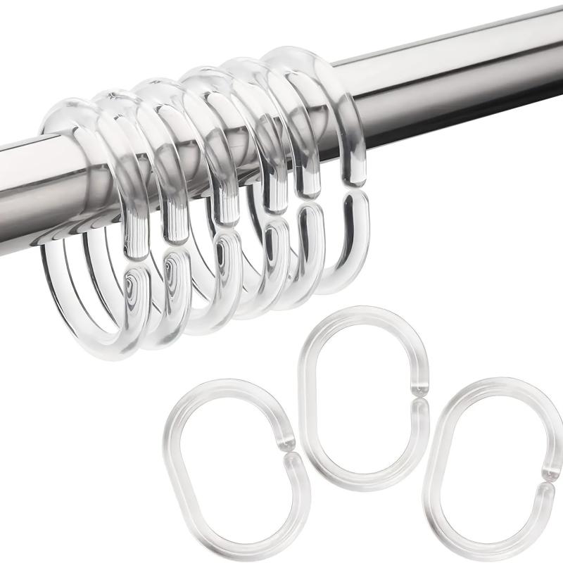 12pcs Clear C Shower Curtain Rings Strong Hooks Easy Installation