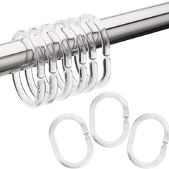12pcs Clear C Shower Curtain Rings Strong Hooks Easy Installation