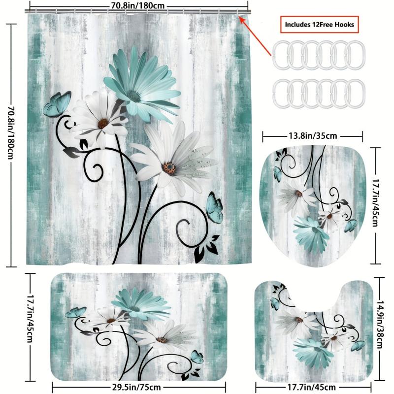 Butterfly Flower Shower Curtain Set