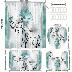 Butterfly Flower Shower Curtain Set