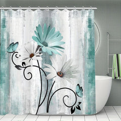 Butterfly Flower Shower Curtain Set