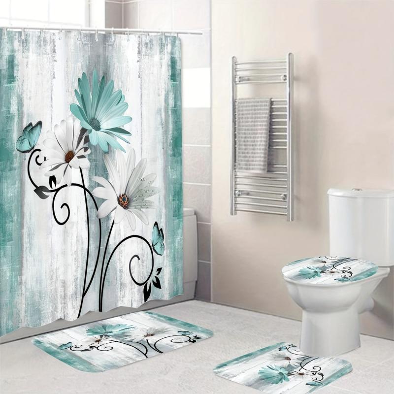 Butterfly Flower Shower Curtain Set