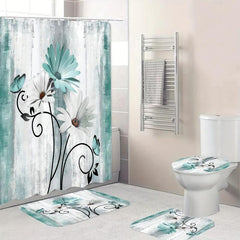 Butterfly Flower Shower Curtain Set