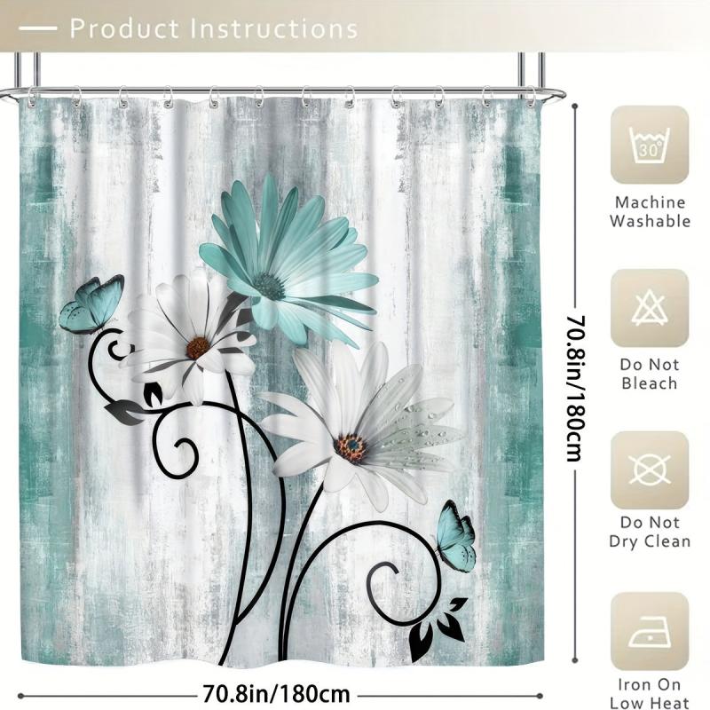 Butterfly Flower Shower Curtain Set