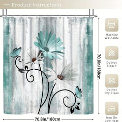 Butterfly Flower Shower Curtain Set