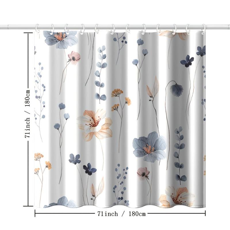 Watercolor Floral Shower Curtain Set with 12 Hooks