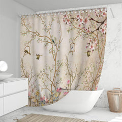 Watercolor Floral Shower Curtain Set with 12 Hooks