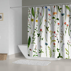 Watercolor Floral Shower Curtain Set with 12 Hooks