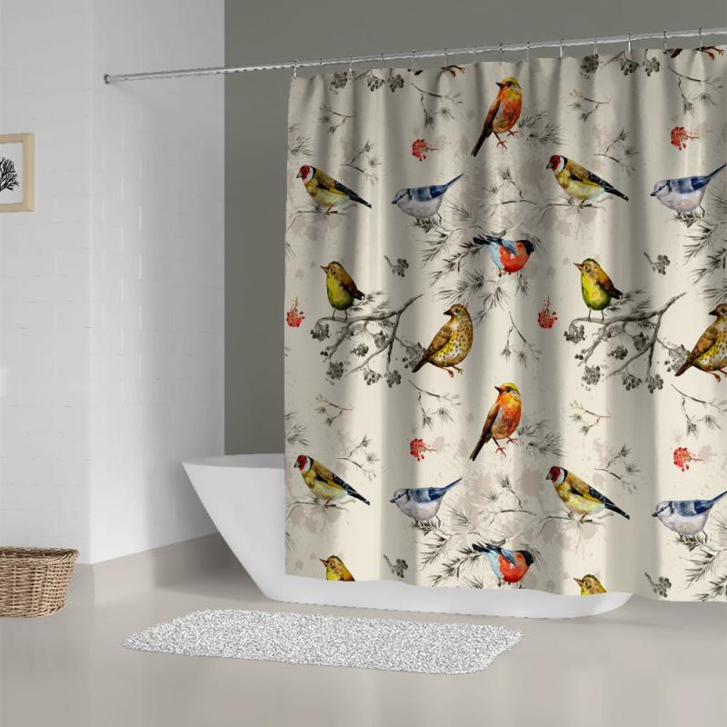 Watercolor Floral Shower Curtain Set with 12 Hooks