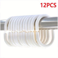 12pcs C-shaped Shower Curtain Plastic Hooks Coarse Buckle Ring