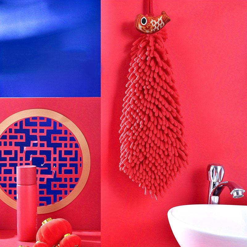 Chenille Wiping Hand Towel Red Absorbent Hand Towel