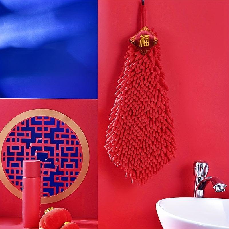 Chenille Wiping Hand Towel Red Absorbent Hand Towel
