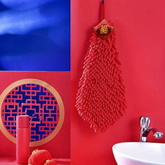 Chenille Wiping Hand Towel Red Absorbent Hand Towel