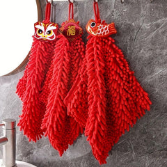 Chenille Wiping Hand Towel Red Absorbent Hand Towel