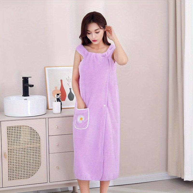 Flower Embroidery Coral Velvet Bath Skirt with Pocket