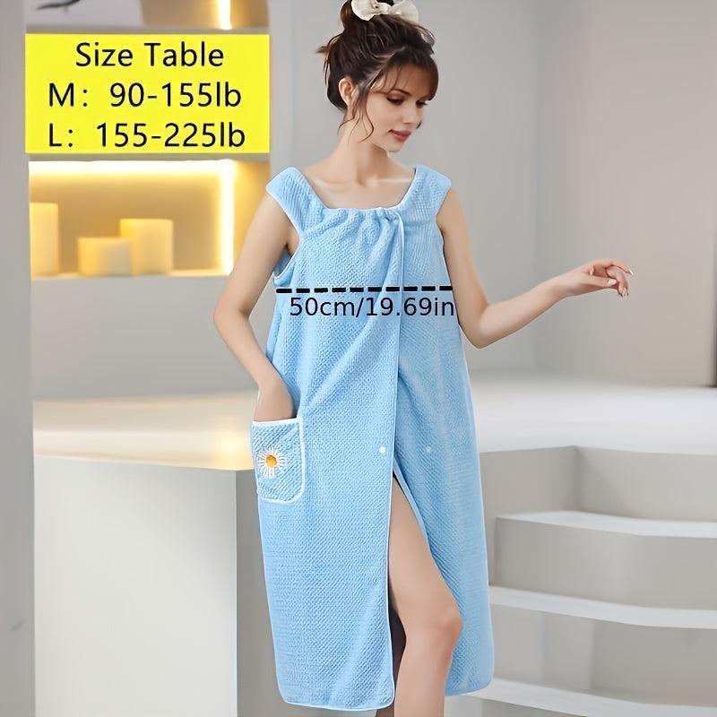Flower Embroidery Coral Velvet Bath Skirt with Pocket