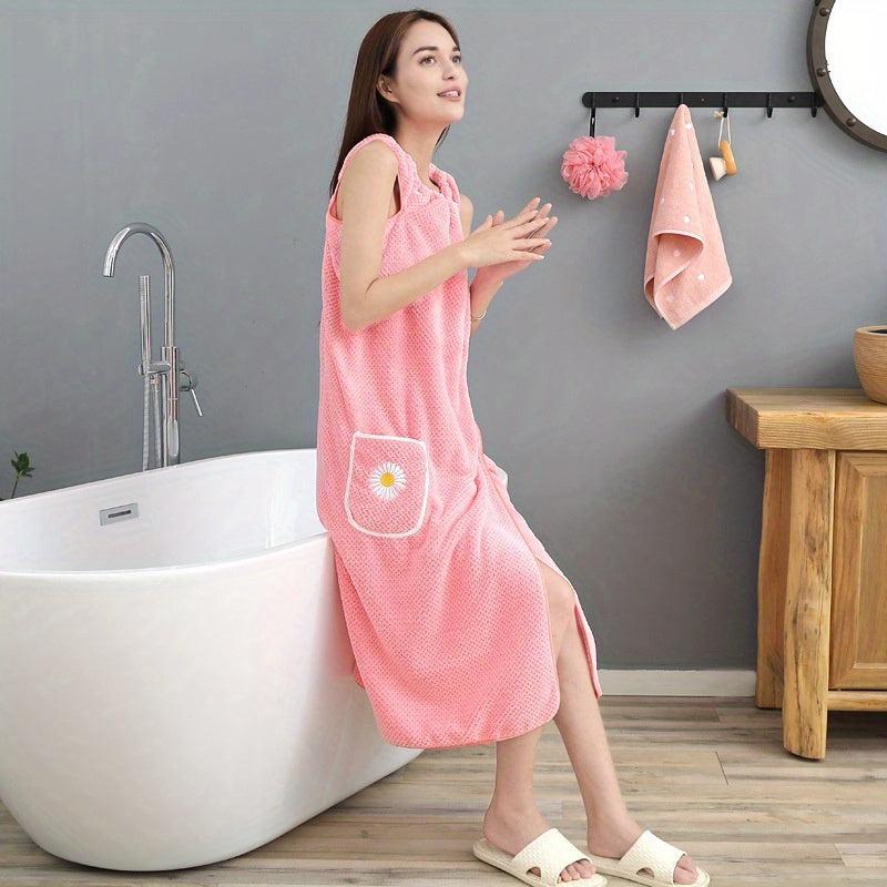 Flower Embroidery Coral Velvet Bath Skirt with Pocket
