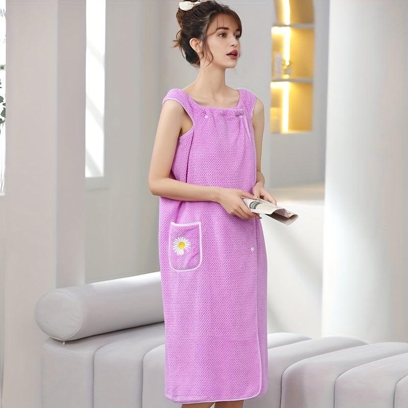 Flower Embroidery Coral Velvet Bath Skirt with Pocket