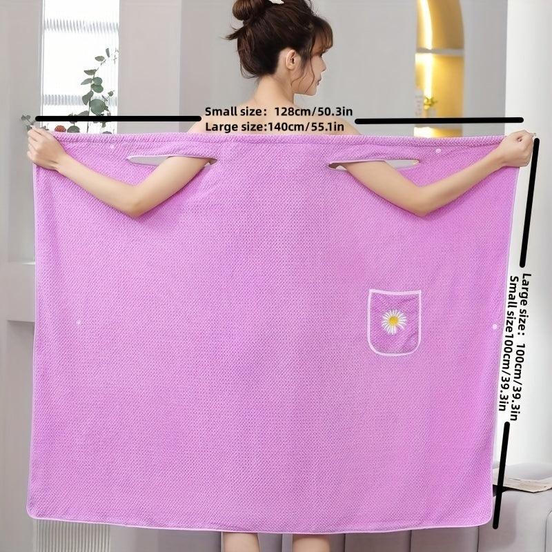 Flower Embroidery Coral Velvet Bath Skirt with Pocket