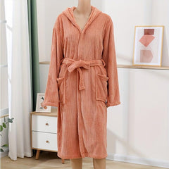 Coral Fleece Bathrobe Vertical Stripe Soft Pajamas