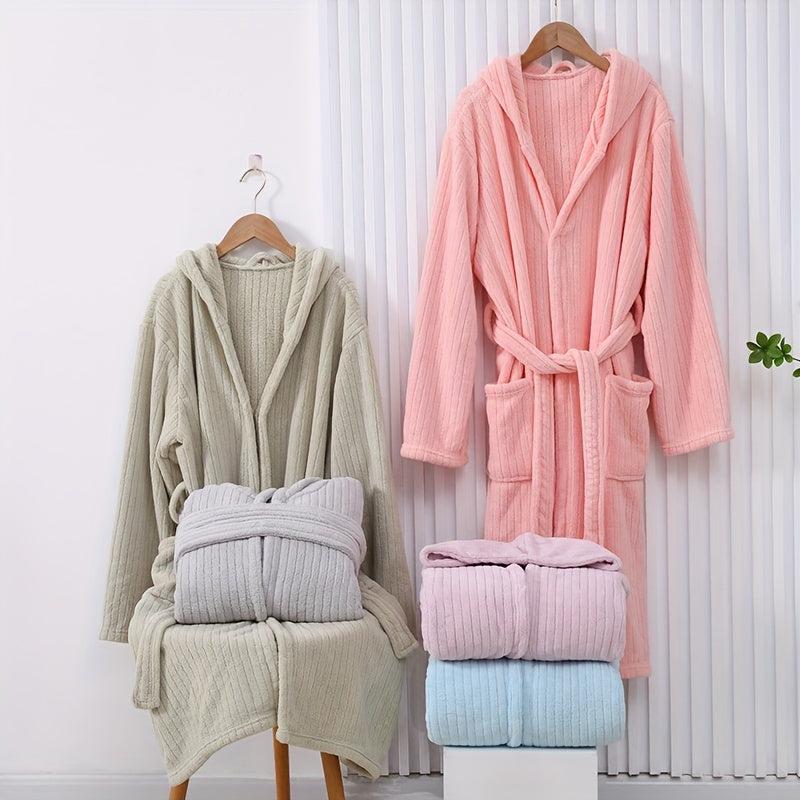 Coral Fleece Bathrobe Vertical Stripe Soft Pajamas