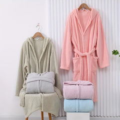 Coral Fleece Bathrobe Vertical Stripe Soft Pajamas