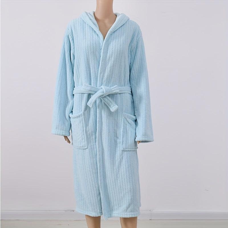 Coral Fleece Bathrobe Vertical Stripe Soft Pajamas