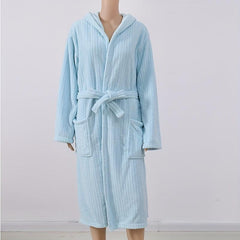 Coral Fleece Bathrobe Vertical Stripe Soft Pajamas
