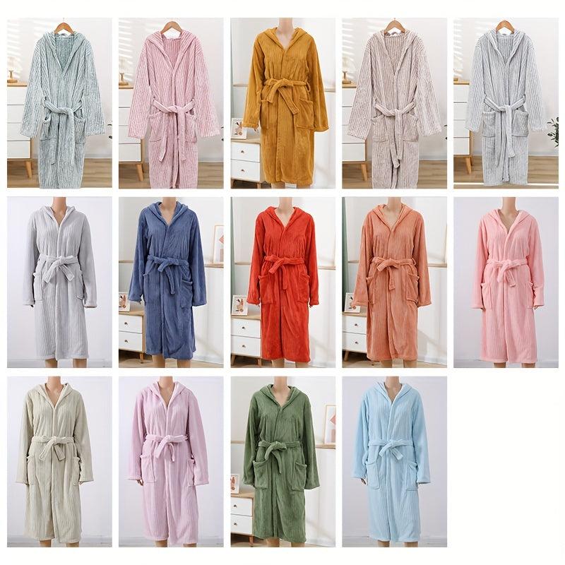 Coral Fleece Bathrobe Vertical Stripe Soft Pajamas
