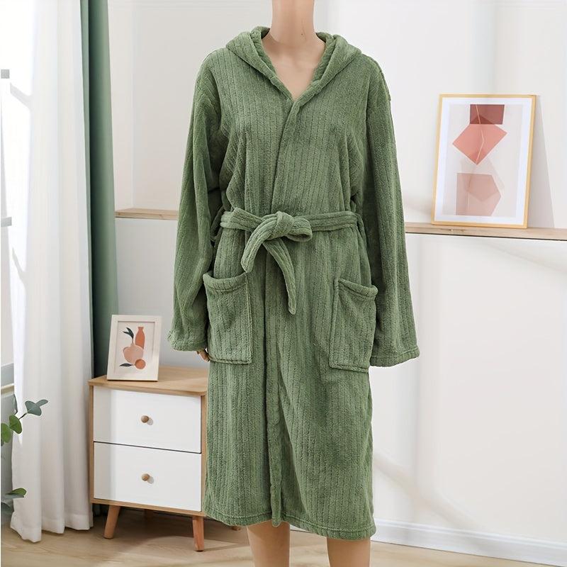 Coral Fleece Bathrobe Vertical Stripe Soft Pajamas